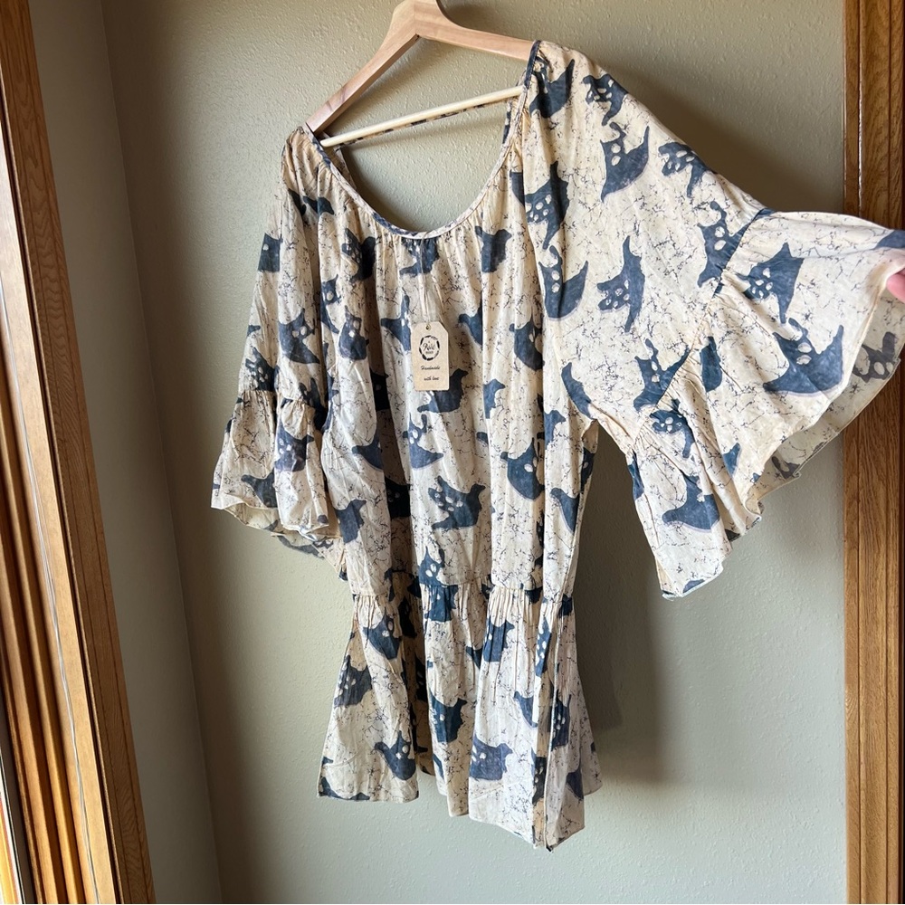 A Rare Bird Distressed Birdie Tunic Top Shirt Dress One Size Whimsy Boho Artsy - Picture 3 of 13